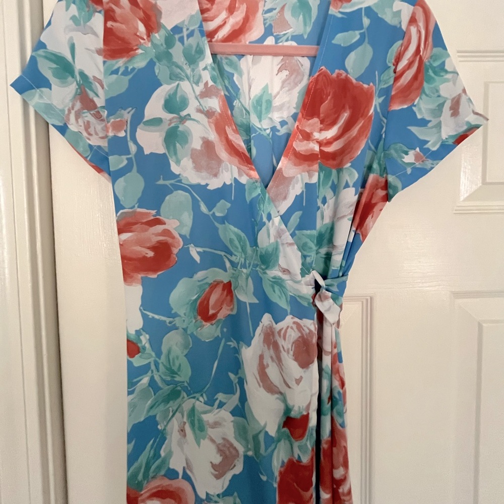 Olivaceous floral wrap maxi dress